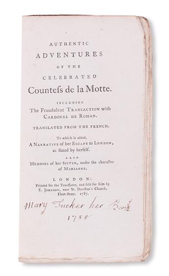 DIAMOND NECKLACE AFFAIR.  Authentic Adventures of the Celebrated Countess de la Motte.  1787